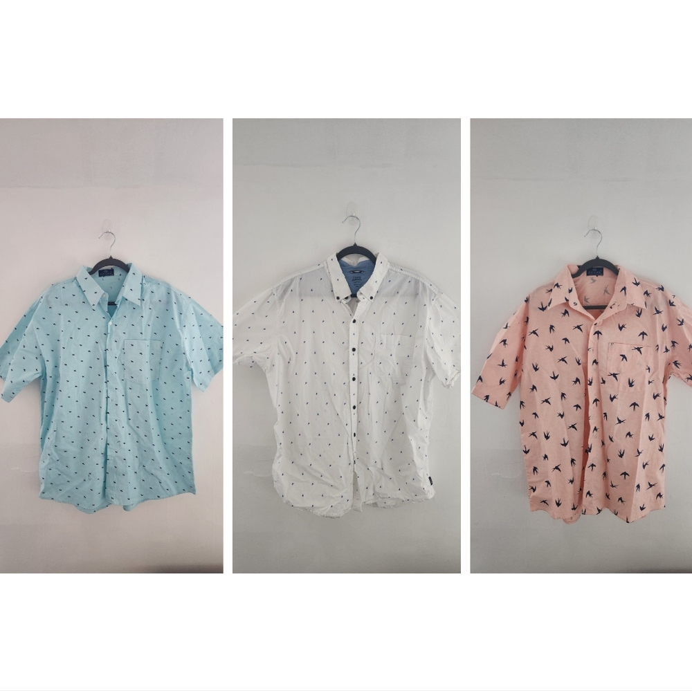 Novelty Print Collared Short Sleeve Button Down Shirt Bundle Men's 2XL XXL